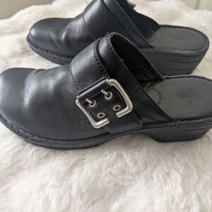Born Black Leather Mules with Silver Buckle